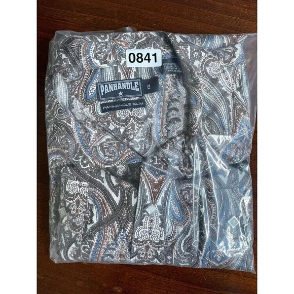 Panhandle Men's Polo Button Down XXL 100% Cotton Bohemian Long Sleeve paisley - Picture 13 of 13
